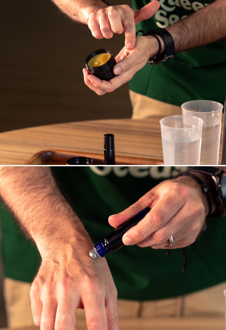 Apprenez à appliquer un baume au cannabis maison ou une huile roll-on sur la peau comme dernière étape de votre routine naturelle.