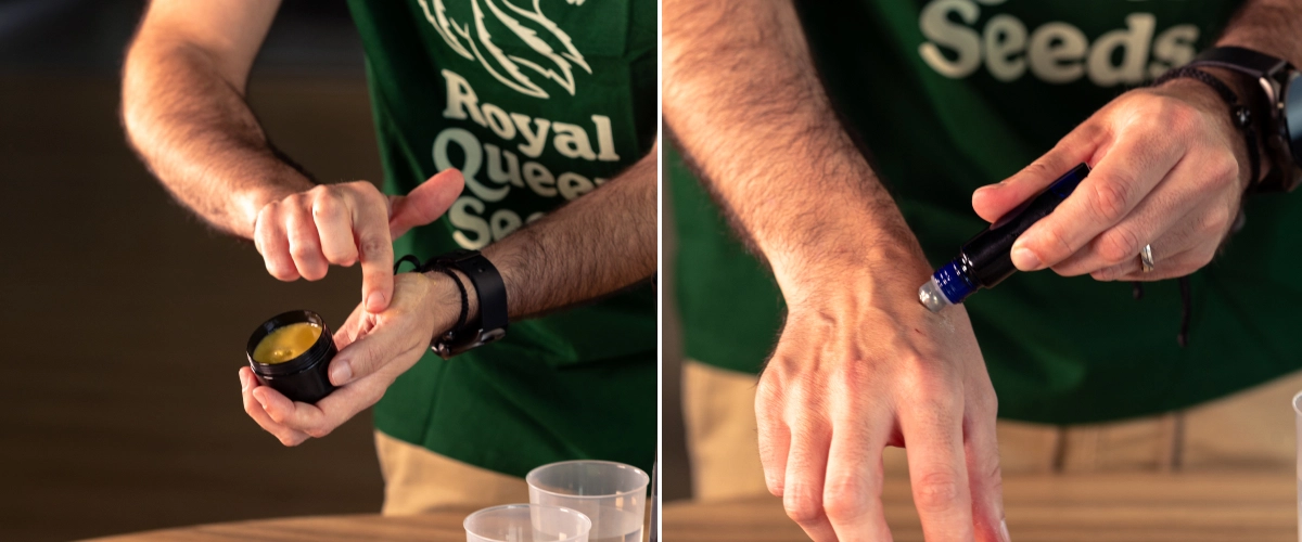 Apprenez à appliquer un baume au cannabis maison ou une huile roll-on sur la peau comme dernière étape de votre routine naturelle.