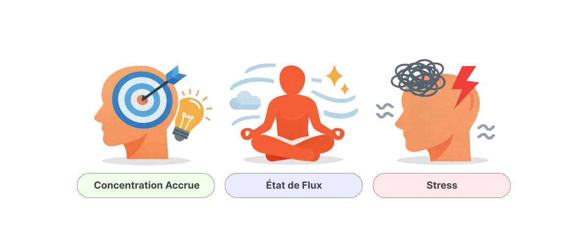 Illustration montrant les effets mentaux potentiels de la course avec cannabis, notamment l’augmentation de la concentration, l’état de flow et la modulation du stress