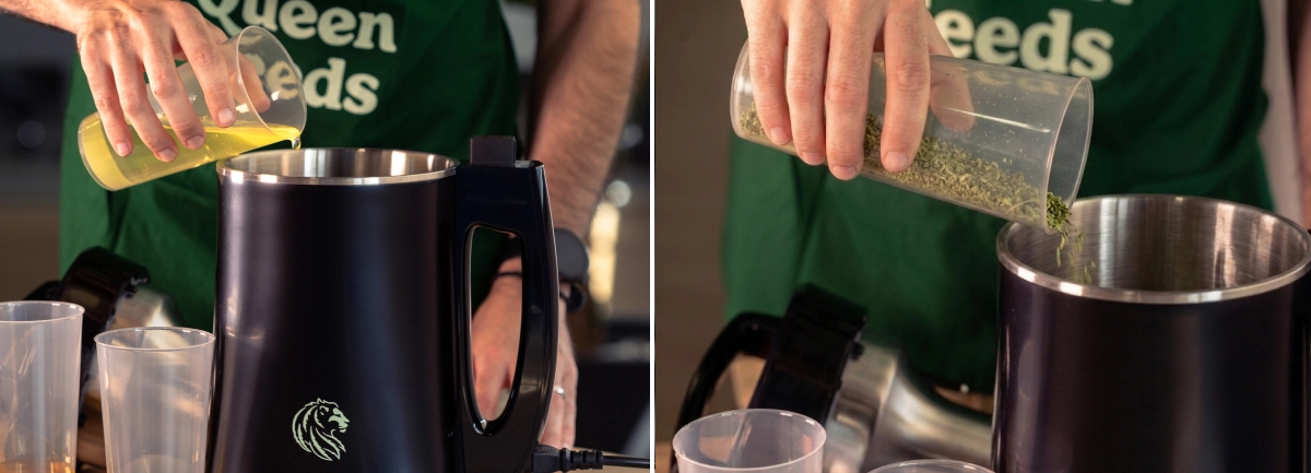 Apprenez à préparer et décarboxyler le cannabis, puis à l’ajouter avec des huiles naturelles dans un infuseur pour obtenir une infusion d’huile de cannabis homogène.