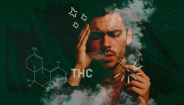 Comprendre la Tolérance au Cannabis et les Effets du THC Homme fumant du cannabis illustrant les effets du THC et les effets secondaires potentiels comme les vertiges, en lien avec la tolérance au cannabis et les pauses de tolérance.