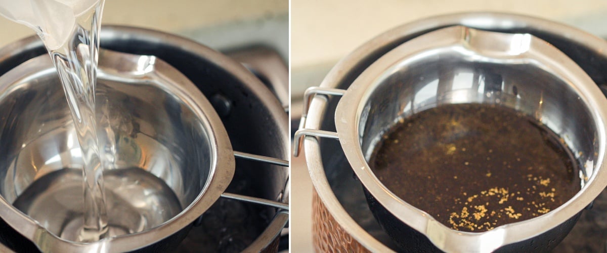 Étape 2 : Infuser le Cannabis Décarboxylé dans l’Huile MCT Infusion de cannabis décarboxylé dans de l’huile MCT au bain-marie pour extraire doucement les cannabinoïdes