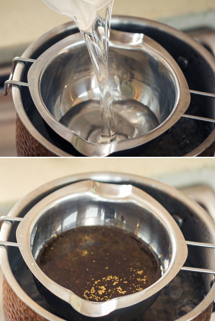 Étape 2 : Infuser le Cannabis Décarboxylé dans l’Huile MCT Infusion de cannabis décarboxylé dans de l’huile MCT au bain-marie pour extraire doucement les cannabinoïdes