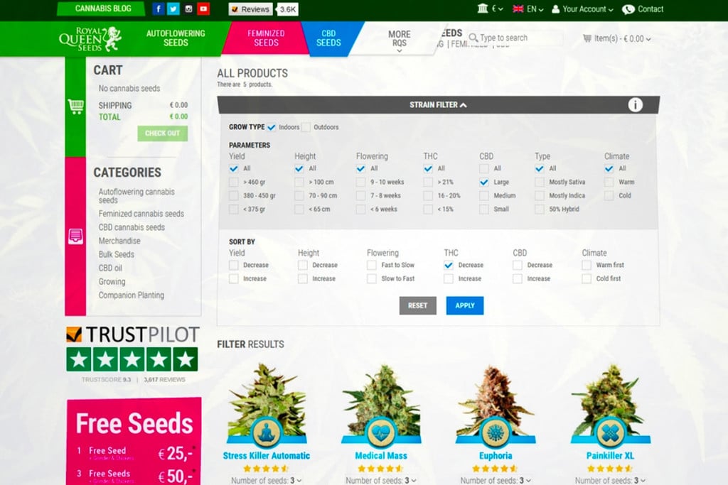 Lancement Du Filtre De Variétés De Cannabis Royal Queen Seeds !